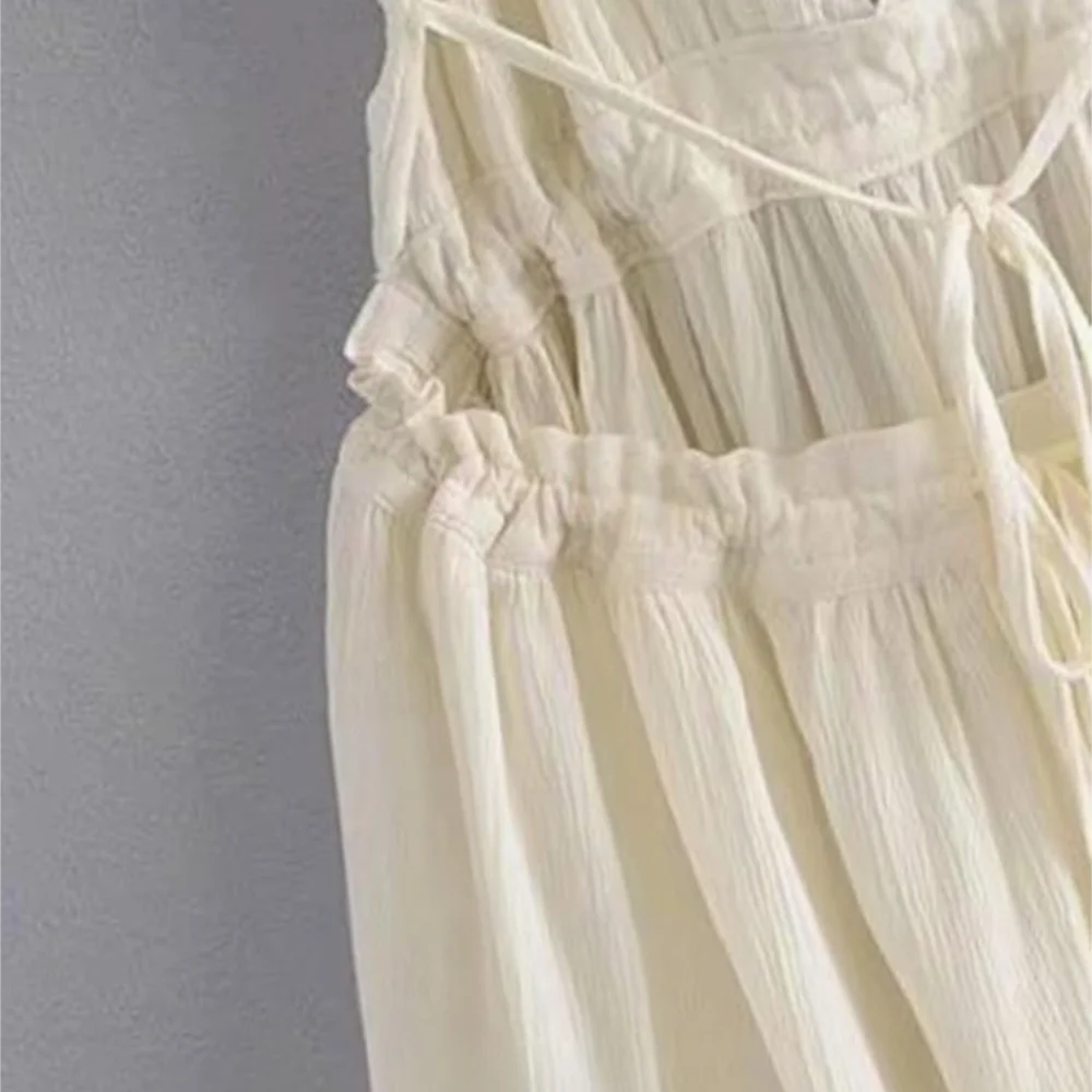 NWOT. Cream Tiered Ruffled Sundress with Plunge Neckline - Picture 3 of 7